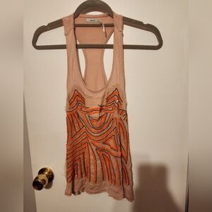 Embellished Tan and Orange Women's Tank Top